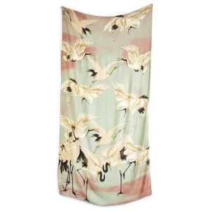 One Hundred Stars Crane Print Scarf in Mint and Blush 100x200cm